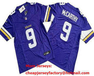 Men's Minnesota Vikings #9 JJ McCarthy Limited Purple Classic FUSE Vapor Jersey