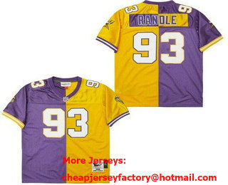 Men's Minnesota Vikings #93 John Randle Purple Yellow Split 1998 Throwback Jersey