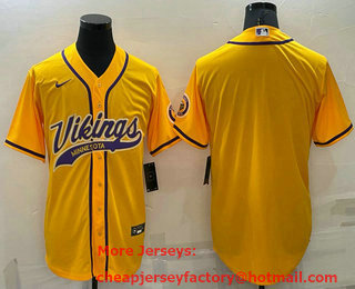Men's Minnesota Vikings Blank Gold Stitched MLB Cool Base Nike Baseball Jersey