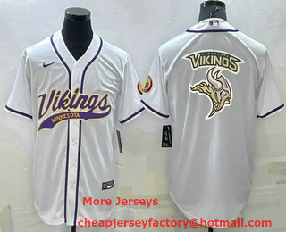 Men's Minnesota Vikings White Team Big Logo With Patch Cool Base Stitched Baseball Jersey