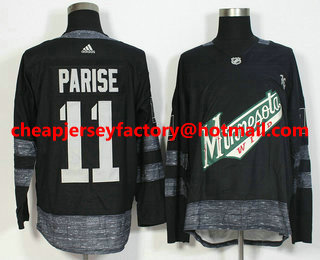 Men's Minnesota Wild #11 Zach Parise Black With Front Minnesota Wild 100th Anniversary Stitched NHL 2017 Hockey Jersey