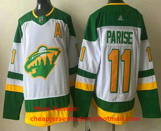 Men's Minnesota Wild #11 Zach Parise 2021 White Retro Stitched NHL Jersey