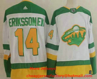 Men's Minnesota Wild #14 Joel Eriksson Ek White 2021 Reverse Retro Stitched NHL Jersey