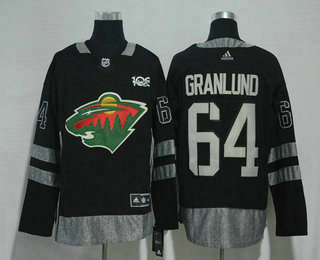 Men's Minnesota Wild #64 Mikael Granlund Black 100th Anniversary Stitched NHL 2017 Hockey Jersey