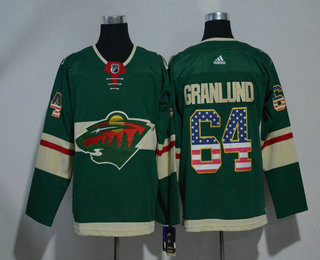Men's Minnesota Wild #64 Mikael Granlund Green With USA Flag 2017-2018 Hockey Stitched NHL Jersey