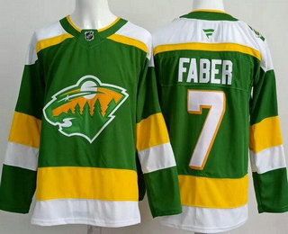 Men's Minnesota Wild #7 Brock Faber Green Alternate Authentic Jersey