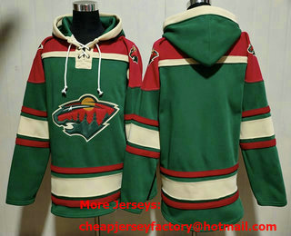 Men's Minnesota Wild Blank Green Lace Up Pullover Hoodie