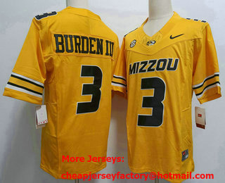 Men's Missouri Tigers #3 Luther Burden III Yellow FUSE College Football Jersey