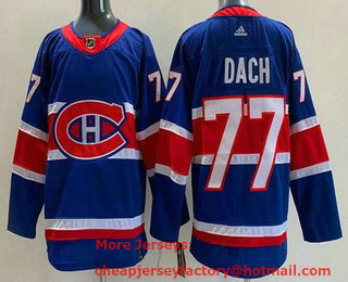 Men's Montreal Canadiens #77 Kirby Dach Blue 2021 Reverse Retro Authentic Jersey