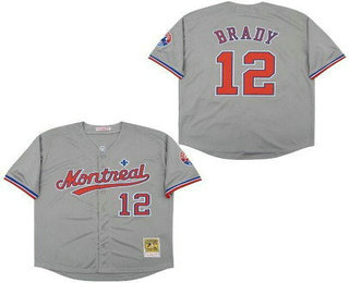Men's Montreal Expos #12 Tom Brady Gray Throwback Jersey