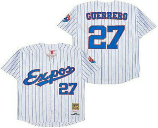 Men's Montreal Expos #27 Vladimir Guerrero White Stripes 2000 Throwback Jersey