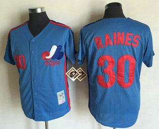 Men's Montreal Expos #30 Tim Raines 1982 Blue Mitchell & Ness Throwback Jersey