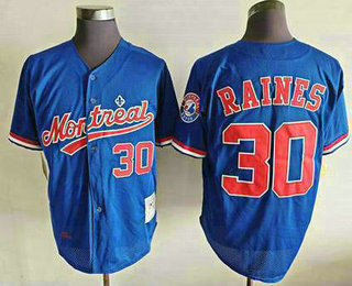 Men's Montreal Expos #30 Tim Raines Blue Mesh Throwback Jersey