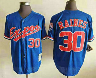 Men's Montreal Expos #30 Tim Raines Blue Throwback Jersey