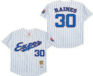Men's Montreal Expos #30 Tim Raines White Stripes 1982 Throwback Jersey