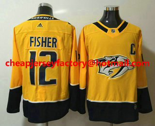 Men's Nashville Predators #12 Mike Fisher Yellow Home 2017-2018 Hockey Stitched NHL Jersey