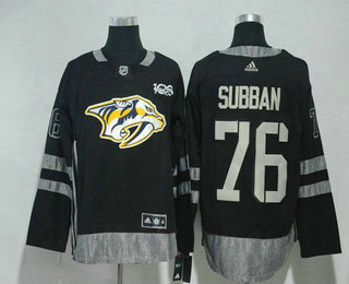 Men's Nashville Predators #76 P.K Subban Black 100th Anniversary Stitched NHL 2017 Hockey Jersey