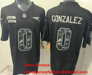 Men's New England Patriots #0 Christian Gonzalez Limited Black FUSE 2026 Salute To Service Jersey
