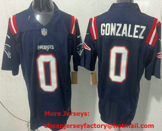 Men's New England Patriots #0 Christian Gonzalez Limited Navy FUSE Vapor Jersey