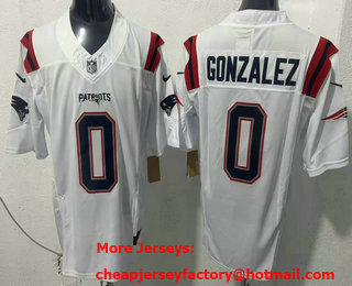 Men's New England Patriots #0 Christian Gonzalez Limited White FUSE Vapor Jersey