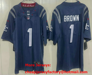 Men's New England Patriots #1 AJ Brown Limited Gray Rivalries Vapor Jersey