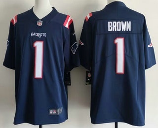 Men's New England Patriots #1 AJ Brown Limited Navy Vapor Jersey