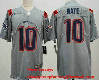 Men's New England Patriots #10 Drake Maye Limited Gray Inverted Vapor Jersey