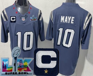 Men's New England Patriots #10 Drake Maye Limited Gray Rivalries Captain Patch Super Bowl LX FUSE Vapor Jersey
