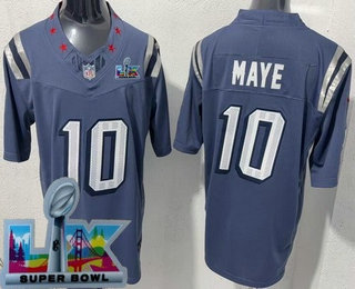 Men's New England Patriots #10 Drake Maye Limited Gray Rivalries Super Bowl LX FUSE Vapor Jersey