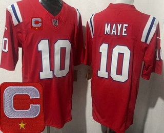 Men's New England Patriots #10 Drake Maye Limited Red Captain Patch FUSE Vapor Jersey