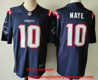 Men's New England Patriots #10 Drake Maye Limited Navy Vapor Jersey