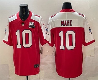 Men's New England Patriots #10 Drake Maye Red Alternate FUSE 6x Super Bowl Champions Patch Throwback Vapor Limited Jersey