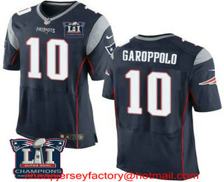 Men's New England Patriots #10 Jimmy Garoppolo Navy Blue 2017 Super Bowl LI Champions Patch Stitched NFL Nike Elite Jersey