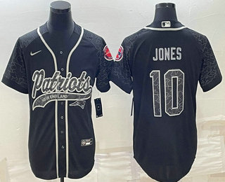 Men's New England Patriots #10 Mac Jones Black Reflective With Patch Cool Base Stitched Baseball Jersey