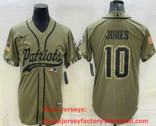 Men's New England Patriots #10 Mac Jones Olive 2022 Salute to Service Cool Base Stitched Baseball Jersey