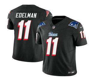 Men's New England Patriots #11 Julian Edelman Black 2023 FUSE Throwback Limited Stitched Jersey