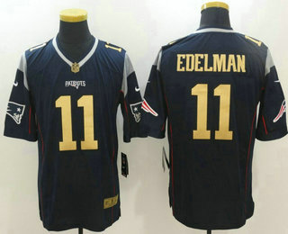 Men's New England Patriots #11 Julian Edelman Navy Blue With Gold Stitched NFL Nike Limited Jersey