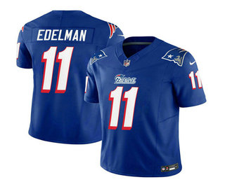 Men's New England Patriots #11 Julian Edelman Blue 2023 FUSE Throwback Limited Stitched Jersey