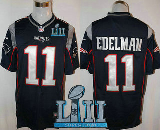Men's New England Patriots #11 Julian Edelman NEW Navy Blue Team Color 2018 Super Bowl LII Patch Stitched NFL Nike Game Jersey