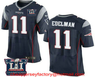 Men's New England Patriots #11 Julian Edelman Navy Blue 2017 Super Bowl LI Champions Patch Stitched NFL Nike Elite Jersey