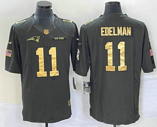 Men's New England Patriots #11 Julian Edelman Olive with Gold 2017 Salute To Service Stitched NFL Nike Limited Jersey