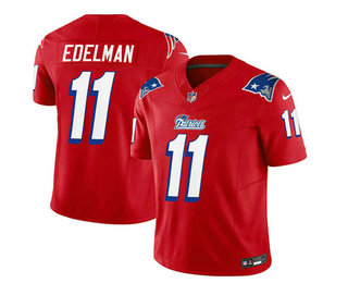 Men's New England Patriots #11 Julian Edelman Red 2023 FUSE Throwback Limited Stitched Jersey