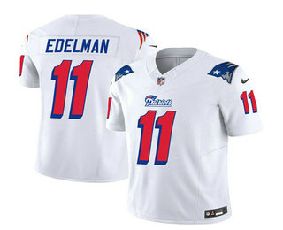 Men's New England Patriots #11 Julian Edelman White 2023 FUSE Throwback Limited Stitched Jersey