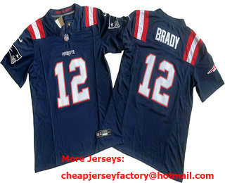 Men's New England Patriots #12 Tom Brady Navy Blue 2023 FUSE Vapor Limited Stitched Jersey