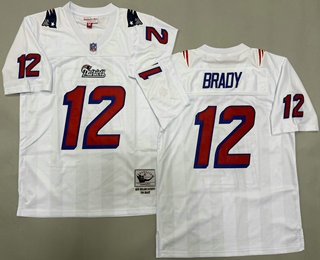 Men's New England Patriots #12 Tom Brady White Red Number Throwback Jersey