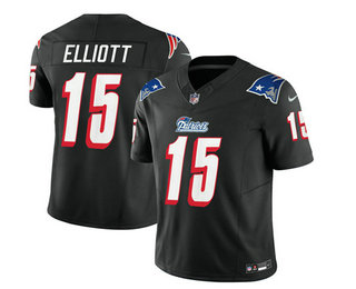 Men's New England Patriots #15 Ezekiel Elliott Black 2023 FUSE Throwback Limited Stitched Jersey