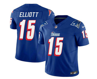 Men's New England Patriots #15 Ezekiel Elliott Blue 2023 FUSE Throwback Limited Stitched Jersey