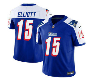 Men's New England Patriots #15 Ezekiel Elliott Blue White 2023 FUSE Vapor Limited Stitched Jersey