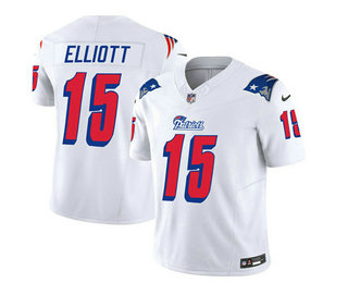 Men's New England Patriots #15 Ezekiel Elliott White 2023 FUSE Throwback Limited Stitched Jersey
