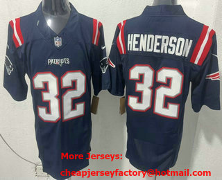 Men's New England Patriots #32 TreVeyon Henderson Limited Navy FUSE Vapor Jersey